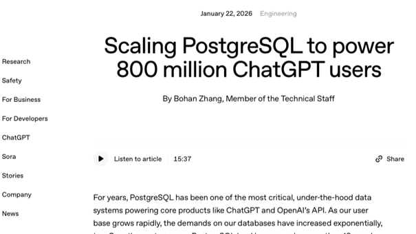 支撑8亿ChatGPT用户的秘密：OpenAI如何让PostgreSQL扛住百万QPS？